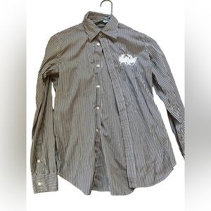 Ralph Lauren Sport pinstriped button up embroidered blouse